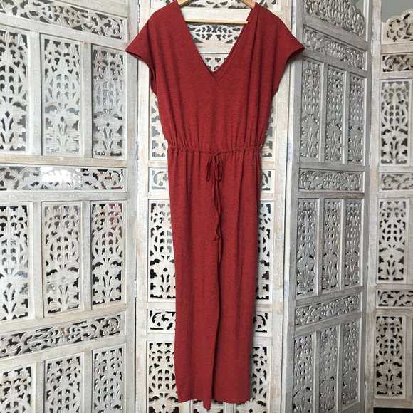 NWT ASOS Red Knit Deep V Neck Tie Waist Jumpsuit 10 - Picture 1 of 13
